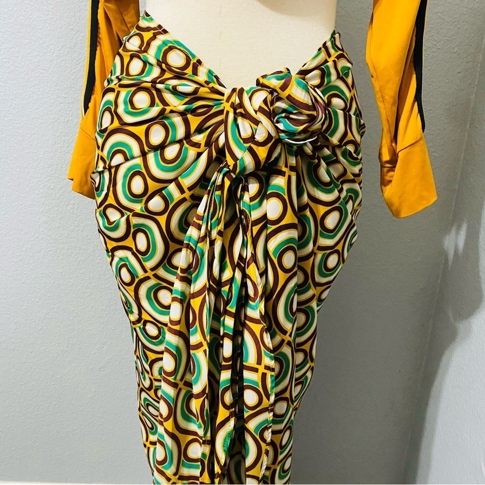 Zara Boho Sarong Skirt Size M Geometric Retro Circle Print Pareo Midi Multicolor - Picture 6 of 12